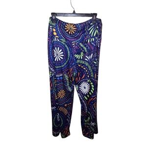 Arolina Women's Large Print Pants Blue Multi Color Bohemian Size Large Pull On